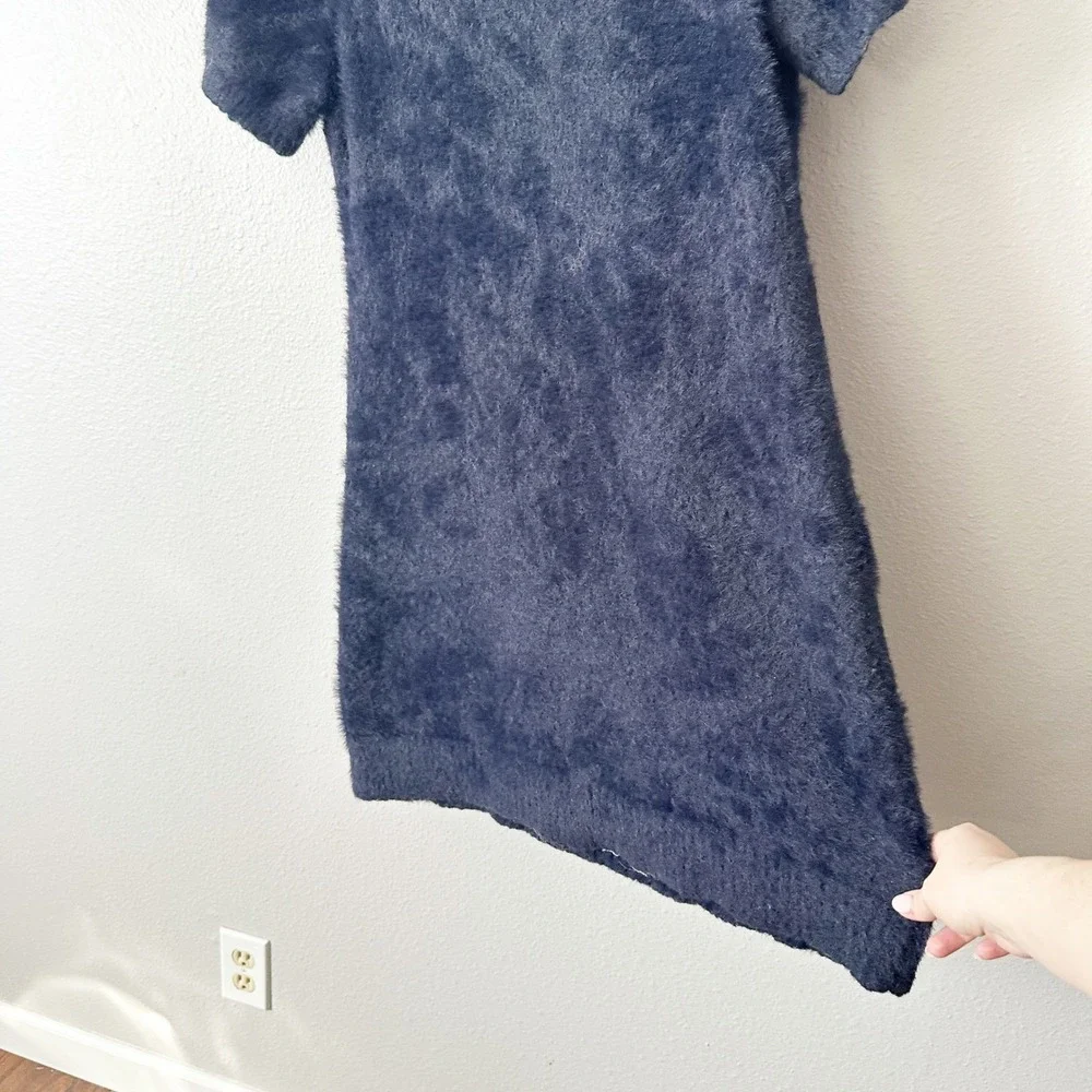 J. Crew Brushed Yarn‎ Fuzzy Knit Cozy Short Sleeve Dress Navy Blue Plus Size 2X